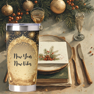 New Year New Vibes Midnight Gold Champagne Sparkle Insulated Tumbler