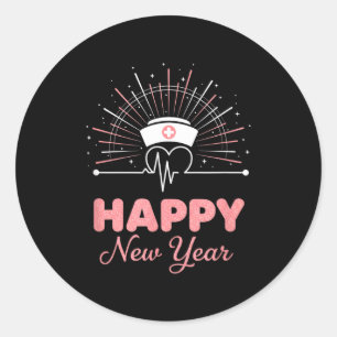 New Year Nurse Heartbeat, Happy New Year Nye Desig Classic Round Sticker