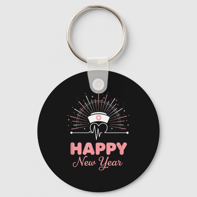 New Year Nurse Heartbeat, Happy New Year Nye Desig Key Ring (Front)