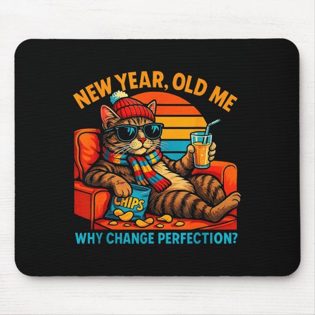 New Year Old Me Funny Cat Retro Lazy Meme Gift  Mouse Mat (Front)