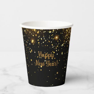 New Year Party Black and Gold Glitter  Paper Cups