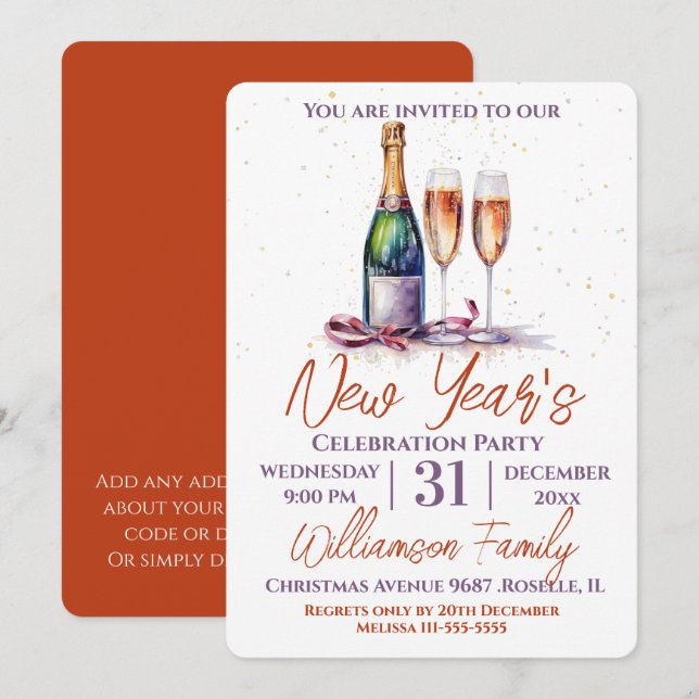 New Year Party Celebration Bubbly Invitation (Front/Back)