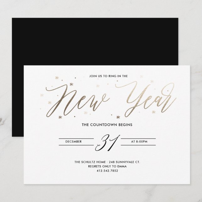 New Year Party Gold Foil Party Invitation (Front/Back)