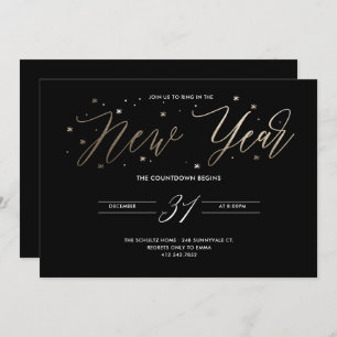 New Year Party Gold Foil Party Invitation Black