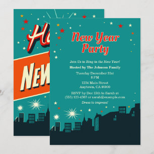 New Year Party Mid-Century Modern Style Invitation