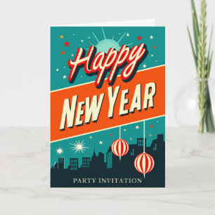 New Year Party Mid Century Modern Style Invitation