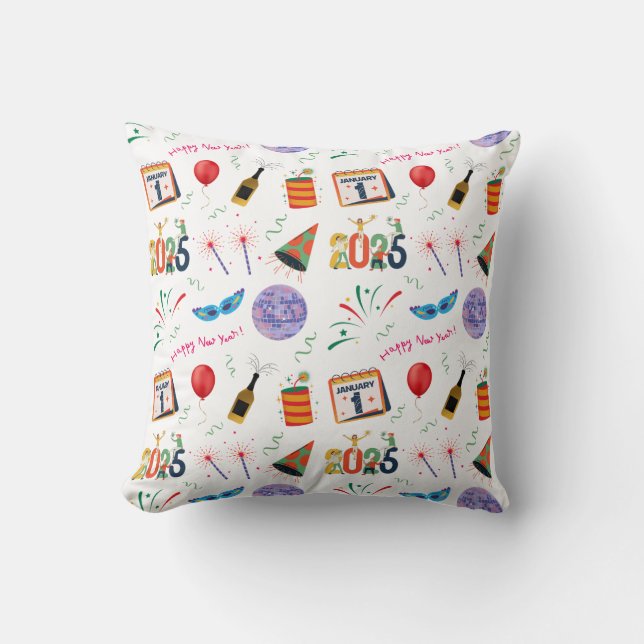 New Year pattern in colorfull illustration Cushion (Front)