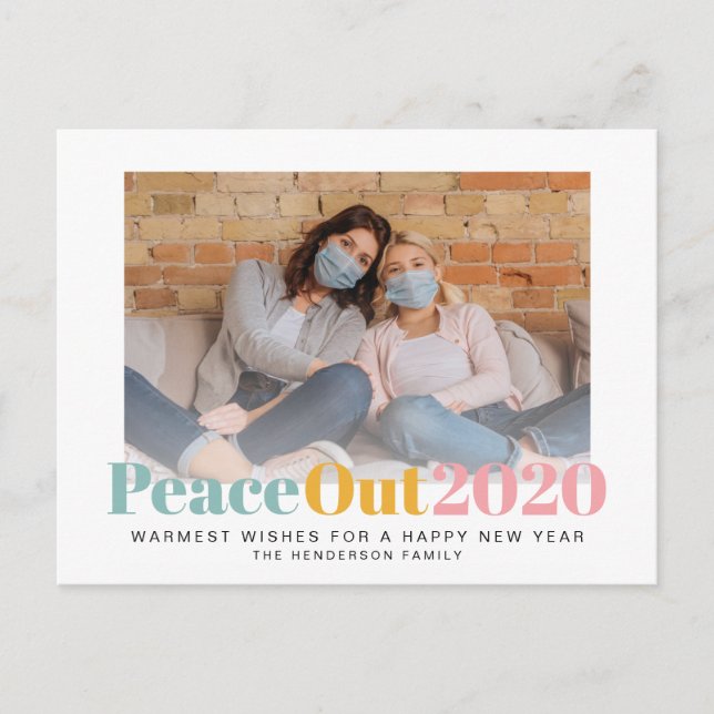 New Year Peace Out 2020 Photos Colourful Holiday Postcard (Front)
