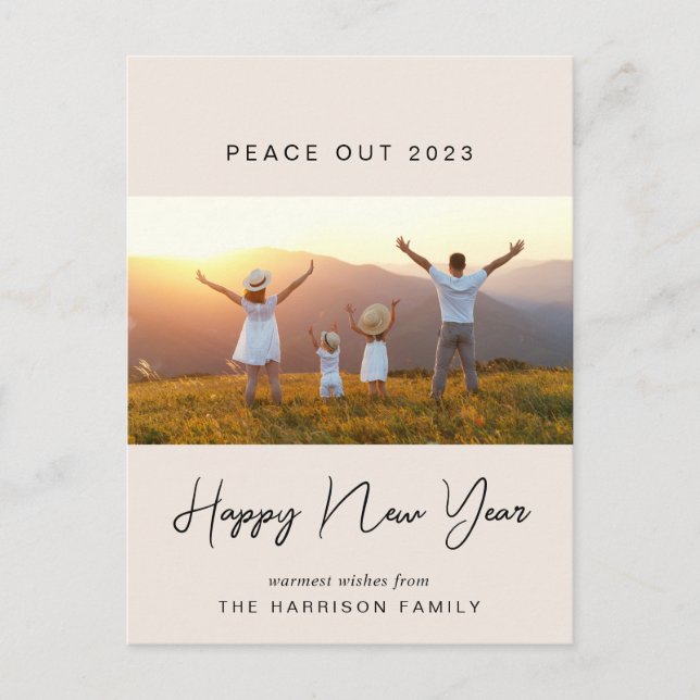 New Year Peace Out 2022 Photos Cream Holiday Postcard (Front)