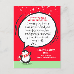 New Year Penguin Funny Math Problem Personalised  Holiday Postcard