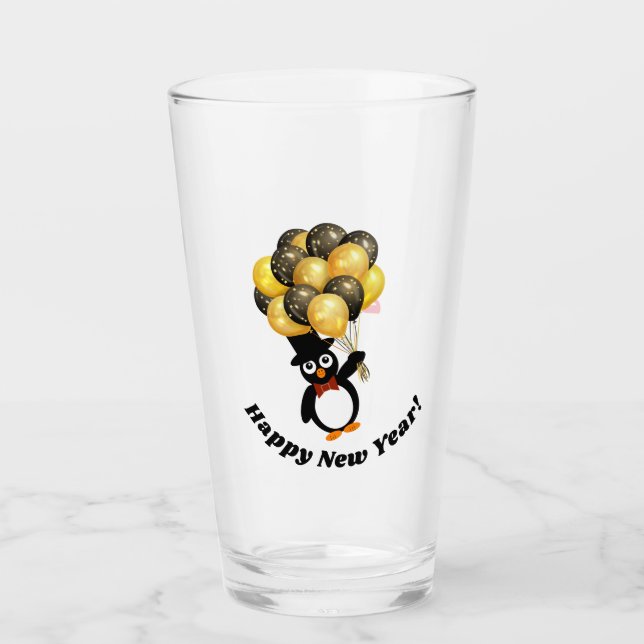New Year Penguin Glass Cup (Front)