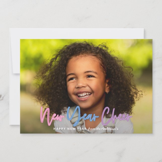 New year photo bright modern colourful neon announcement (Front)