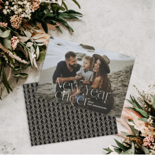 New year Photo elegant Art Deco typography black Holiday Card