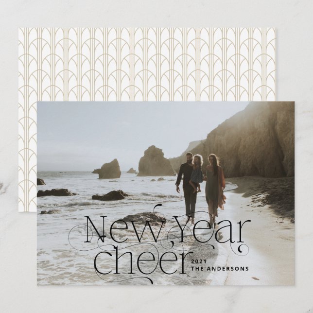 New year Photo elegant Art Deco typography chic Holiday Card (Front/Back)