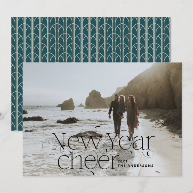 New year Photo elegant Art Deco typography modern  Holiday Card (Front/Back)