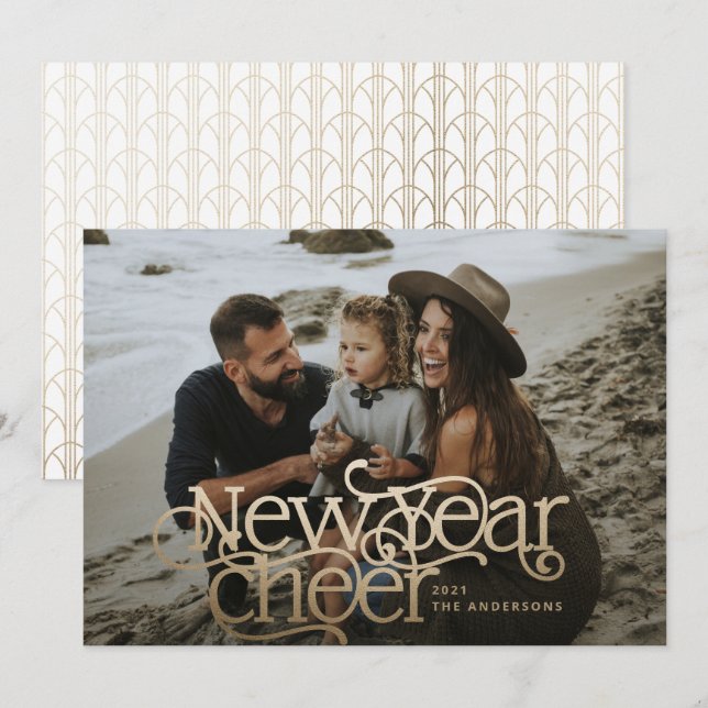 New year Photo elegant Art Deco typography modern  Holiday Card (Front/Back)