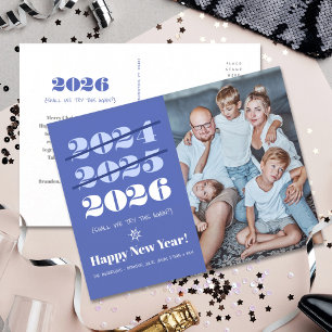 New Year Photo Funny 3rd Time a Charm Modern Blue Holiday Postcard