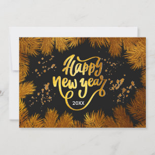 New Year Pine Gold Elegant Corporate Party Holiday Card
