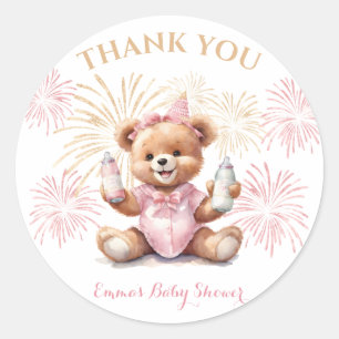 New Year Pink Bear Girl Baby Shower Sticker