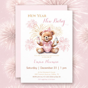 New Year Pink Girl Baby Shower Invitation