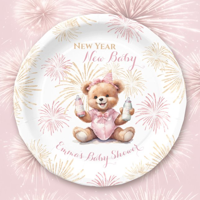 New Year Pink Girl Baby Shower Paper Plates (New Year Pink Girl Baby Shower Paper Plates)