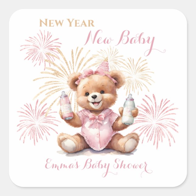New Year Pink Girl Baby Shower Sticker (Front)