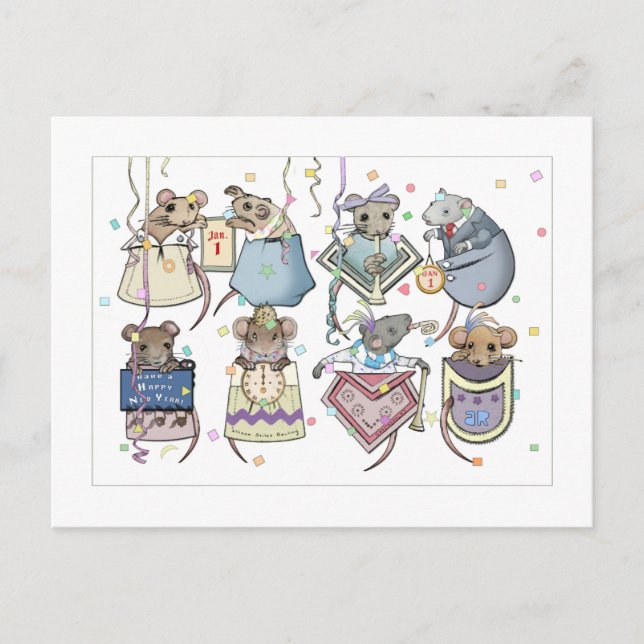 New Year Pocket Mice Postcard (Front)