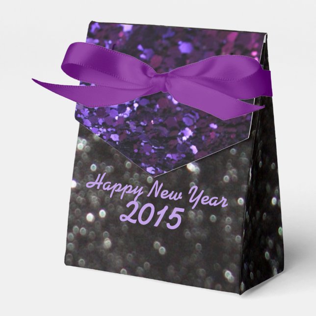 New Year Purple & Black Glitter Pattern Favour Box (Front Side)