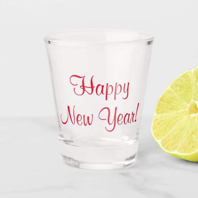 New Year Red Script Shot Glass (Front)