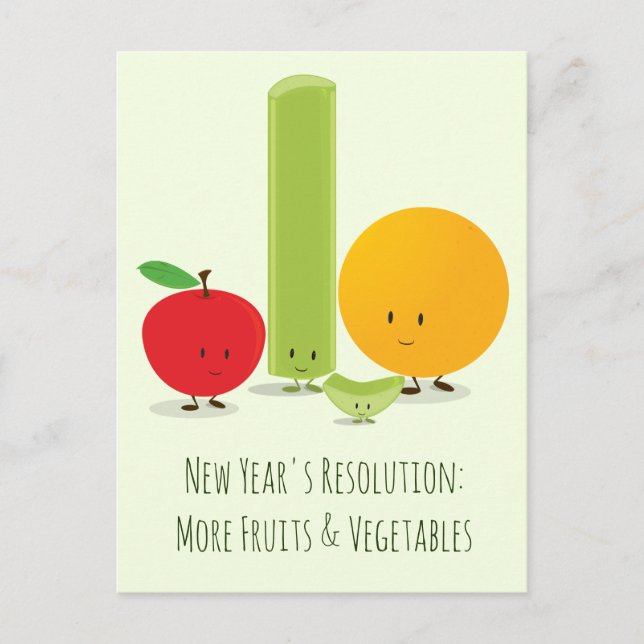 New Year Resolution Healthy Eating Fruit Celery Holiday Postcard (Front)