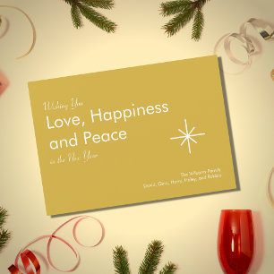 New Year Retro Gold Love Peace Holiday Card