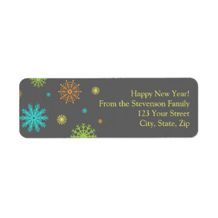 New Year Return Address Labels Colourful Snow