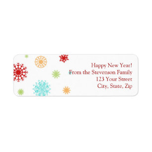 New Year Return Address Labels Colourful Snow