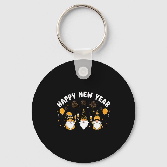 New Year’s Eve Party Happy New Year Gnome Confetti Key Ring (Front)