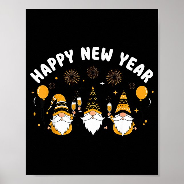 New Year’s Eve Party Happy New Year Gnome Confetti Poster (Front)