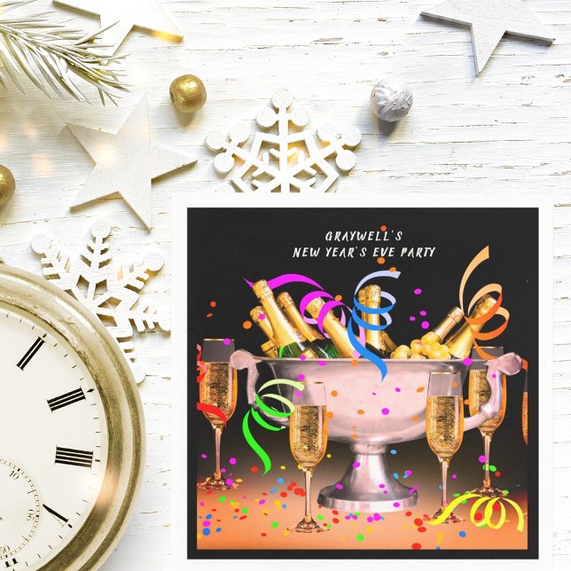 New Year’s Eve Party Spirits Black BKDG Paper Napkin (New Year's Eve Party Black Background Pater Napkins)