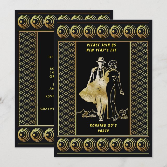 New Year’s Eve Roaring 20's Couple Party, ZRP Invitation (Front/Back)