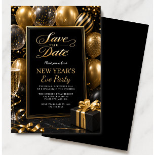 New Year’s Eve Save the Date Black Gold Invitation