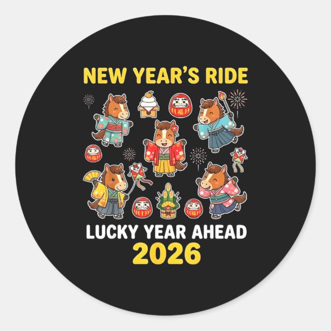 New Year’s Ride 2026 Cute Zodiac Celebration Graph Classic Round Sticker (Front)