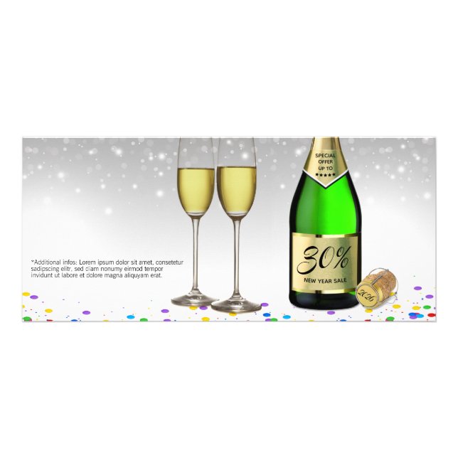 New Year Sale 2025 Sparkling Wine Bottle Discount Rack Card (Front)