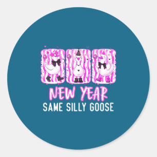 New Year, Same Silly Goose Coquette Bow - Women's Classic Round Sticker