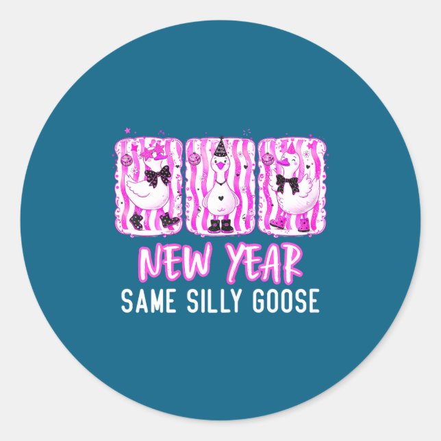 New Year, Same Silly Goose Coquette Bow - Women's  Classic Round Sticker (Front)