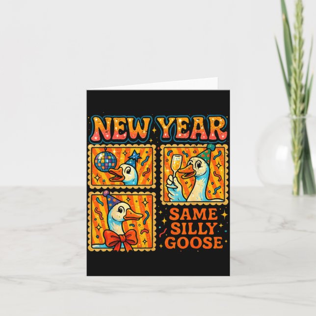 New Year Same Silly Goose Funny Retro Party Gift  Card (Front)