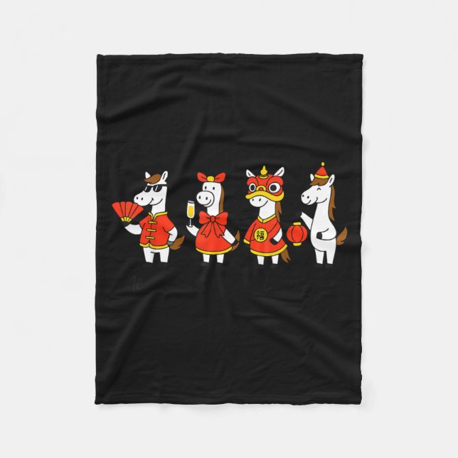 New Year Same Silly Horse Funny Chinese Lunar New  Fleece Blanket (Front)