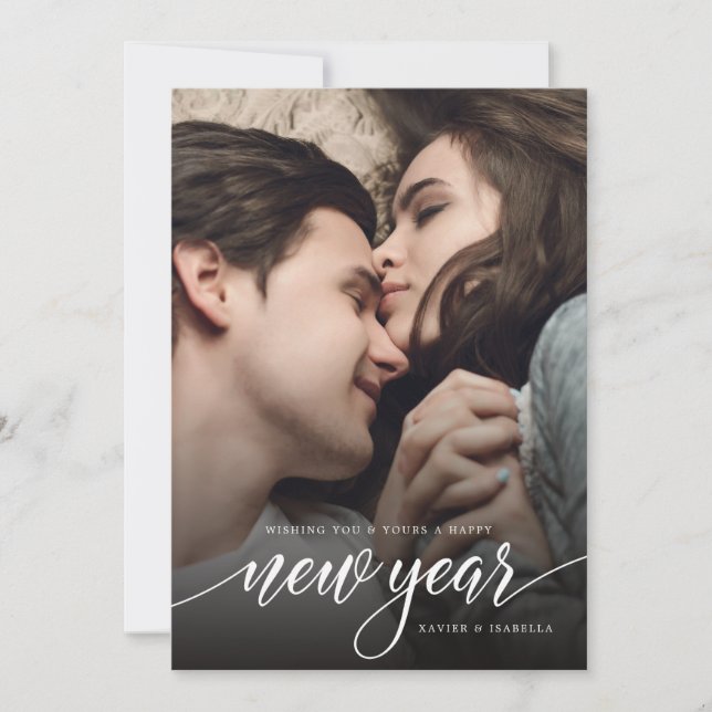 New Year Script Photo Holiday Card (Front)