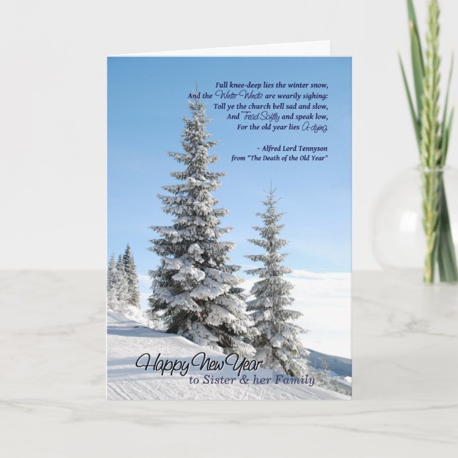 New Year Snow for Sister & Family Poem by Tennyson Holiday Card (Front)