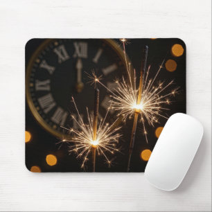 New Year Sparklers and Midnight Clock Mouse Mat