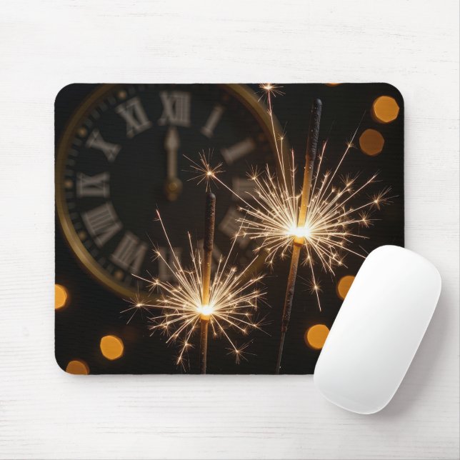 New Year Sparklers and Midnight Clock Mouse Mat (With Mouse)