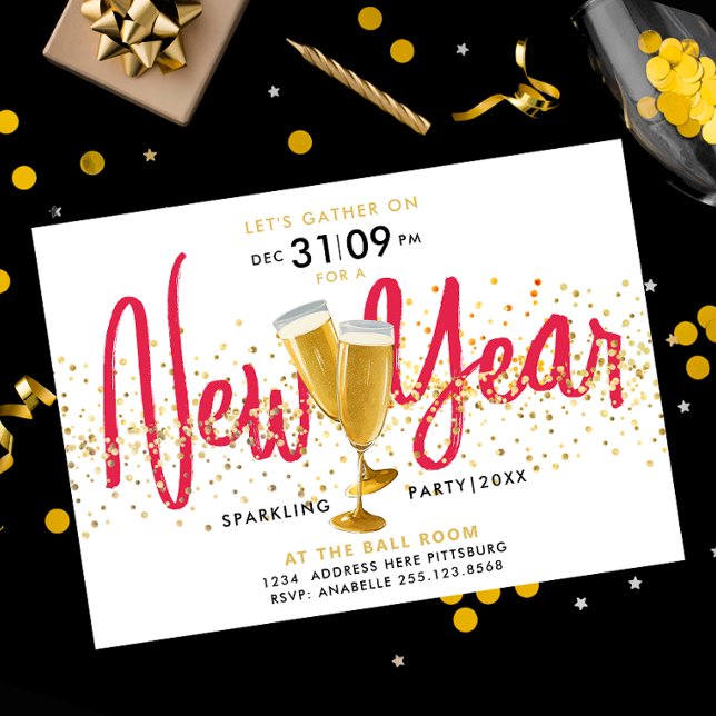 New Year Sparkling Champagne Gold Confetti Invitation (Creator Uploaded)