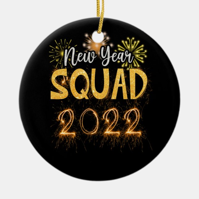 New Year Squad 2022 Family Matching Pyjamas Ceramic Tree Decoration (Front)